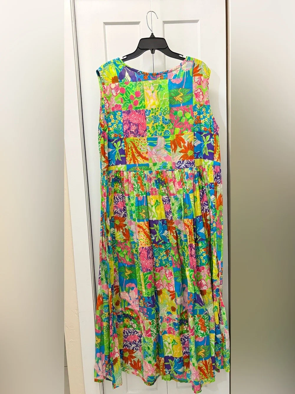 Naqui women’s Bright Floral Patchwork cottage maxi Sundress - Green Multi. 1X